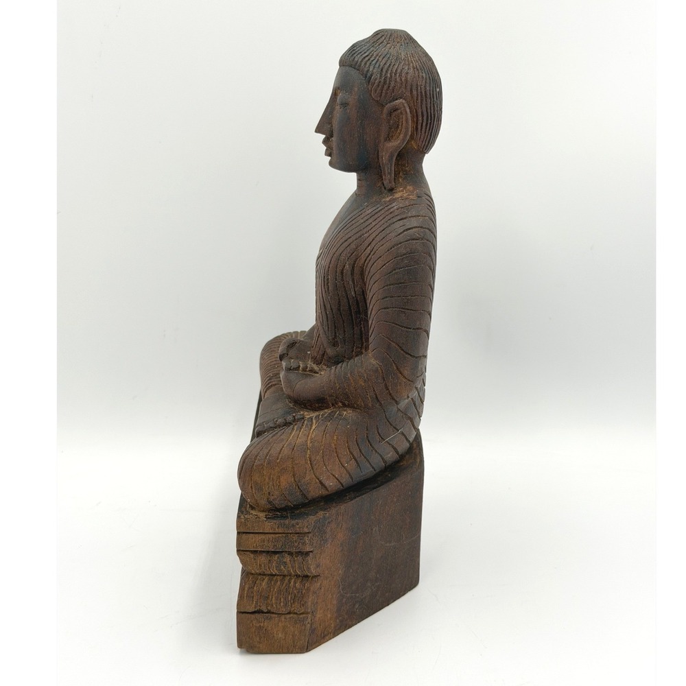 Vintage Carved Wood Buddha Statue & Embossed Metal Wall Plaque Buddhist Decor - Picture 15 of 15